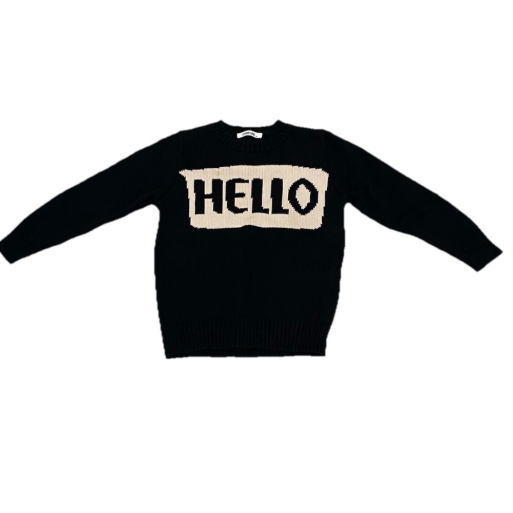 Campure Black Sweater with 'HELLO' /'BYE' Design  Size 5 Y